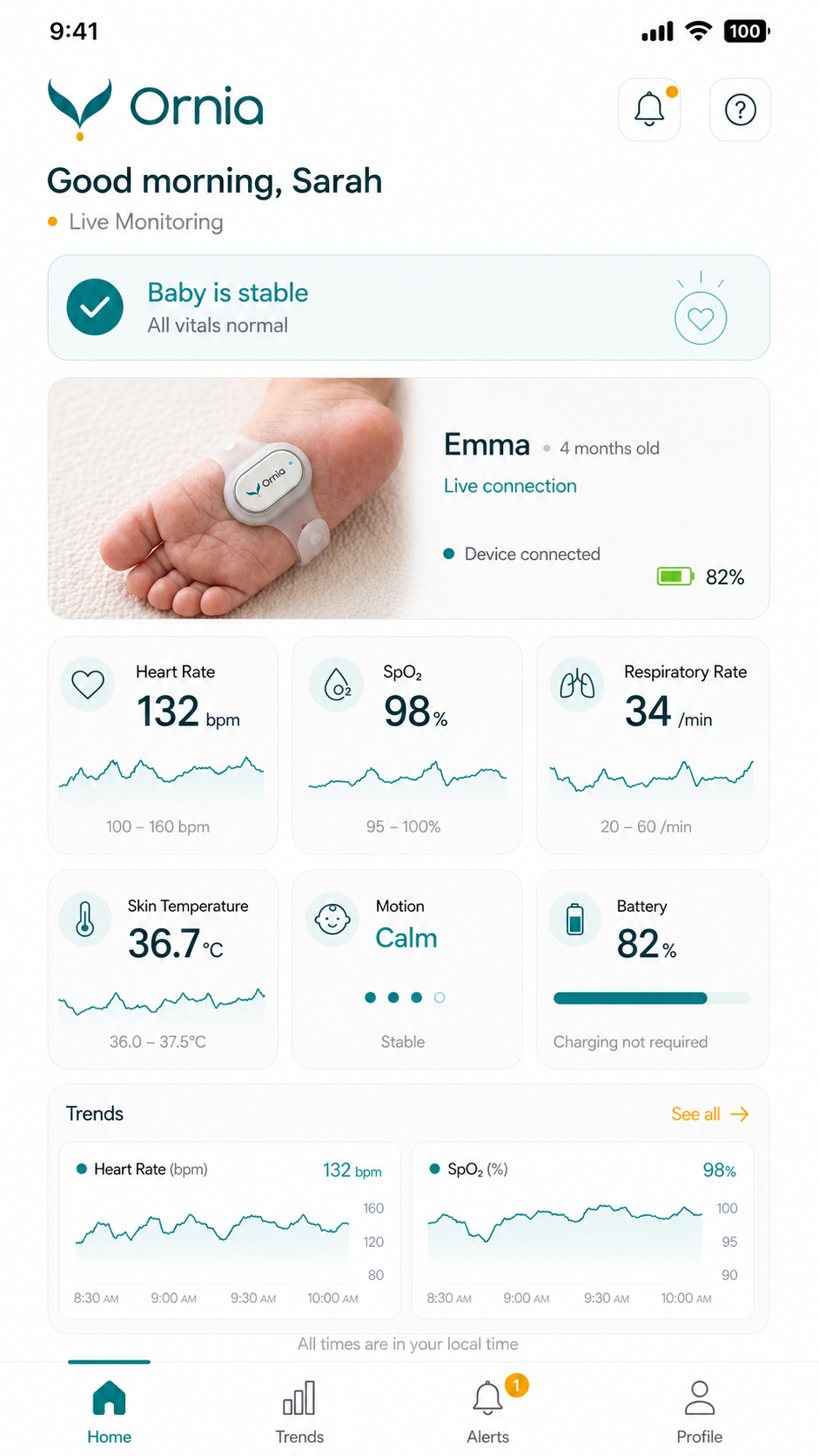 Ornia mobile app interface