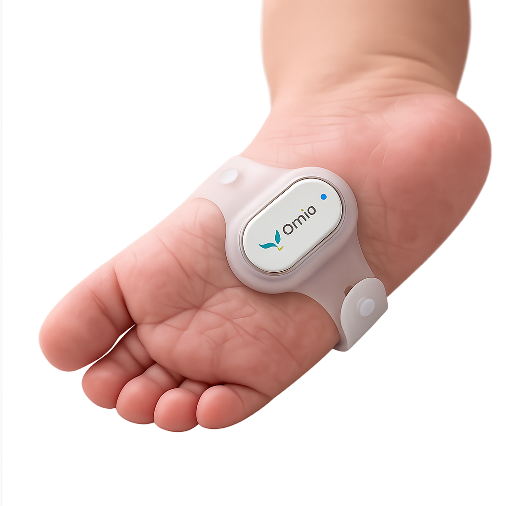 Ornia Sensor Coin wrapped around an infant foot